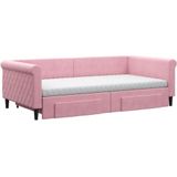 vidaXL - Slaapbank - met - onderschuifbed - en - lades - 100x200 - cm - fluweel - roze