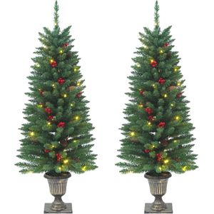 vidaXL Kunstkerstbomen - 2 Stuks - 120 cm - Groen - Met 100 LED's