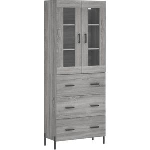 vidaXL Hoge kast 69,5x34x180 cm bewerkt hout grijs sonoma eikenkleurig