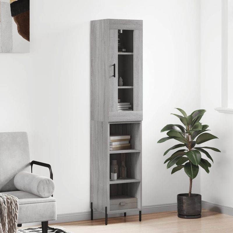 vidaXL - Hoge - kast,5x34x180 - cm - bewerkt - hout - grijs - sonoma - eikenkleurig