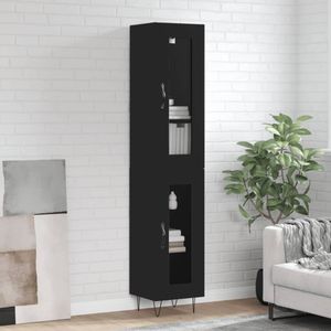 vidaXL - Hoge - kast - 34,5x34x180 - cm - bewerkt - hout - zwart