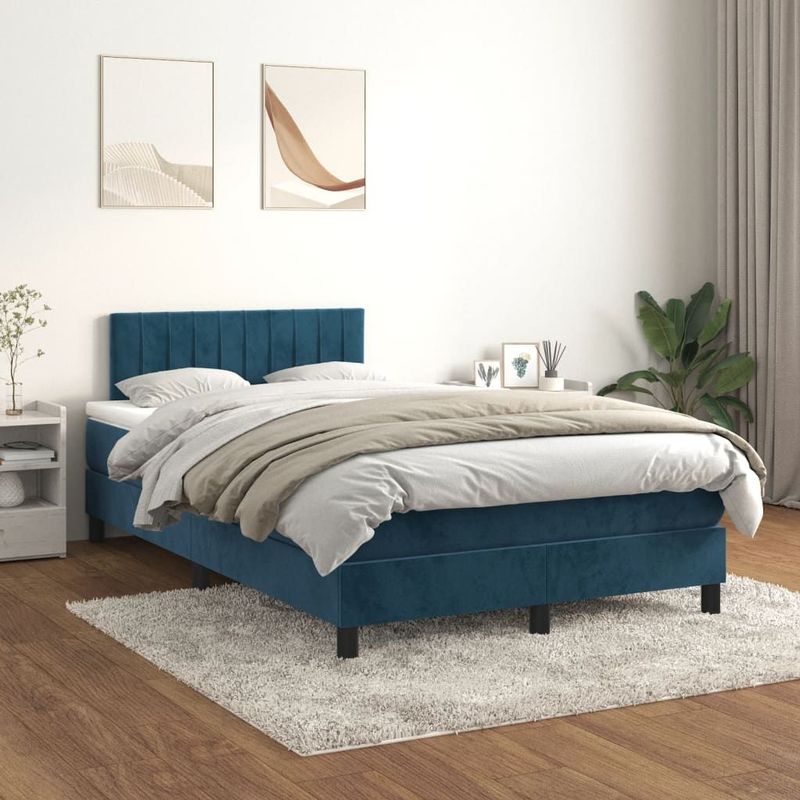 VidaXL Boxspring Matras Fluweel Donkerblauw 120x200 cm