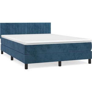 vidaXL Boxspring met matras fluweel donkerblauw 140x200 cm