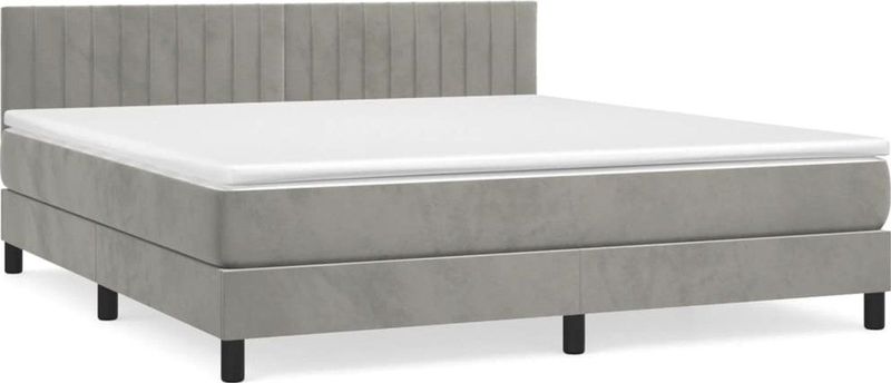 vidaXL Boxspringbett mit Matratze Hellgrau 180x200 cm Samt