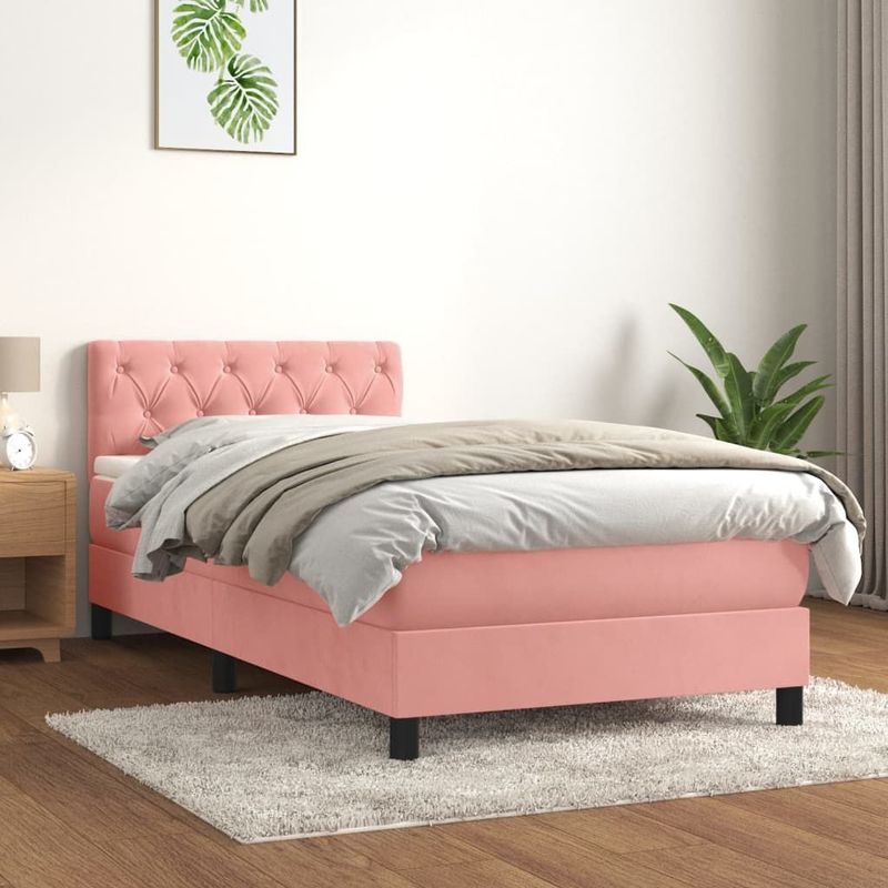 vidaXL Boxspringbett mit Matratze Rosa 80x200 cm Samt
