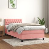 vidaXL - Boxspring - met - matras - fluweel - roze - 90x190 - cm