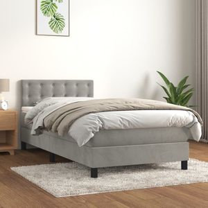 vidaXL - Boxspring - met - matras - fluweel - lichtgrijs - 80x200 - cm