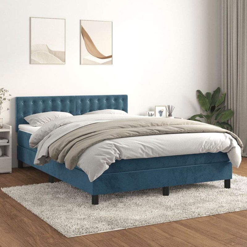 Vidaxl - Boxspringbett mit Matratze Dunkelblau 140x190 cm Samt