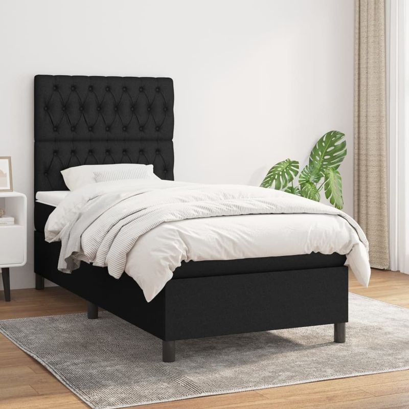 Vidaxl - Boxspringbett mit Matratze Schwarz 100x200 cm Stoff