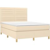 vidaXL Boxspringbett mit Matratze Creme 140x190 cm Stoff