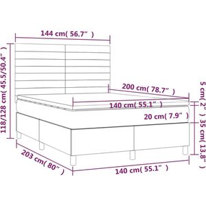 vidaXL Boxspringbett mit Matratze Taupe 140x200 cm Stoff