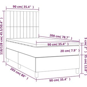 vidaXL Boxspringbett mit Matratze Hellgrau 90x200 cm Stoff