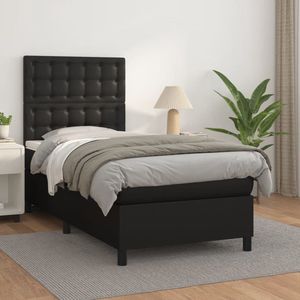 vidaXL Boxspring met matras kunstleer zwart 100x200 cm