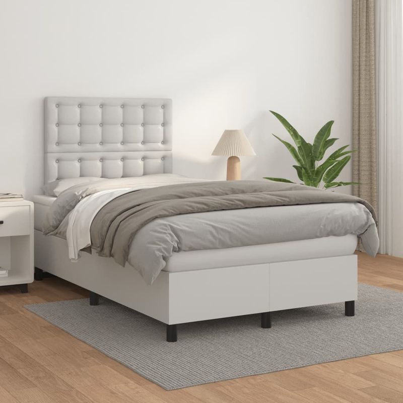 vidaXL Boxspring met matras kunstleer wit 120x200 cm