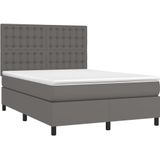 vidaXL Boxspring met matras kunstleer grijs 140x190 cm