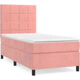 vidaXL Boxspring met matras fluweel roze 90x200 cm