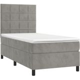vidaXL Boxspringbett mit Matratze Hellgrau 100x200 cm Samt