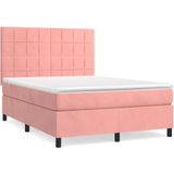 VidaXL Boxspring Matras Fluweel Roze 140x200 cm
