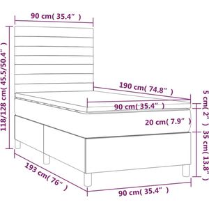 vidaXL Boxspringbett mit Matratze Hellgrau 90x190 cm Samt