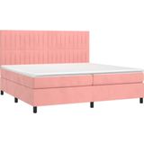 vidaXL - Boxspring - met - matras - fluweel - roze - 200x200 - cm