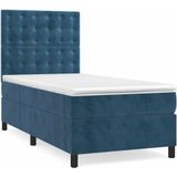 vidaXL - Boxspring - met - matras - fluweel - donkerblauw - 90x190 - cm