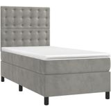 vidaXL Boxspringbett mit Matratze Hellgrau 90x200 cm Samt