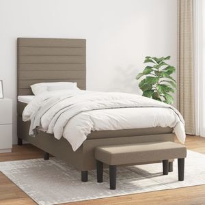 vidaXL Boxspring met matras stof taupe 100x200 cm