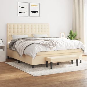 vidaXL Boxspring met matras stof crèmekleurig 160x200 cm