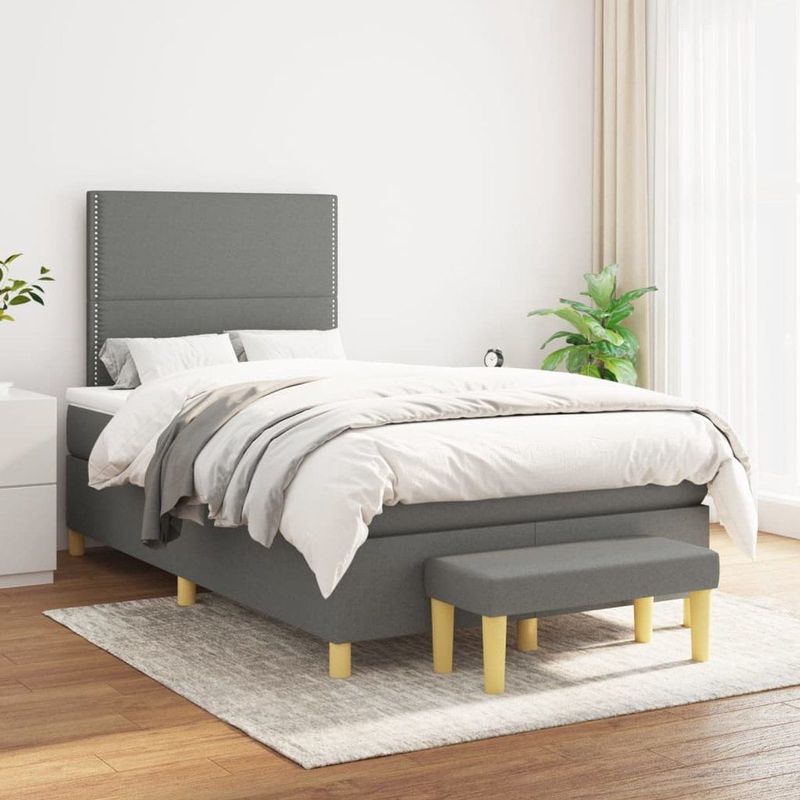 Vidaxl - Boxspringbett mit Matratze Dunkelgrau 120x200 cm Stoff
