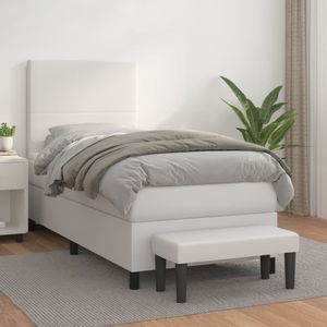 vidaXL Boxspringbett mit Matratze Weiß 90x190 cm Kunstleder