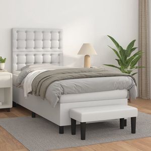 vidaXL Boxspring met matras kunstleer wit 90x190 cm