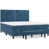 vidaXL Boxspring met matras fluweel donkerblauw 160x200 cm