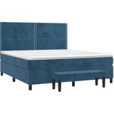 vidaXL Boxspring met matras fluweel donkerblauw 180x200 cm