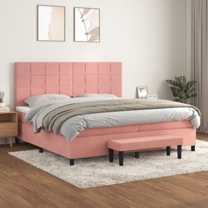 vidaXL - Boxspring - met - matras - fluweel - roze - 200x200 - cm