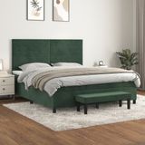 vidaXL Boxspring met matras fluweel donkergroen 180x200 cm