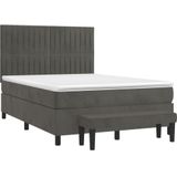 vidaXL - Boxspring - met - matras - fluweel - donkergrijs - 140x200 - cm