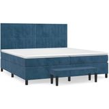 vidaXL Boxspring met matras fluweel donkerblauw 200x200 cm