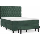 vidaXL - Boxspring - met - matras - fluweel - donkergroen - 140x200 - cm