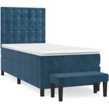 vidaXL Boxspringbett mit Matratze Dunkelblau 90x190 cm Samt