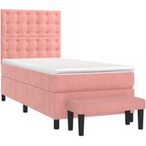 vidaXL Boxspring met matras fluweel roze 90x190 cm