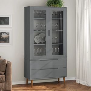 vidaXL - MOLDE - Vitrinekast - Grijs - Massief Grenenhout - 90x35x175 cm