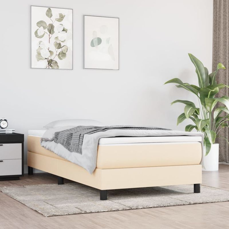 vidaXL Boxspring met matras stof crèmekleurig 100x200 cm