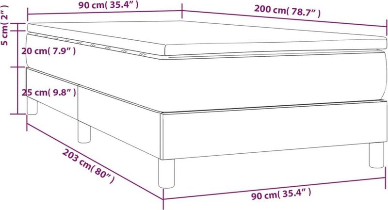 vidaXL Boxspringbett mit Matratze Grau 90x200 cm Kunstleder