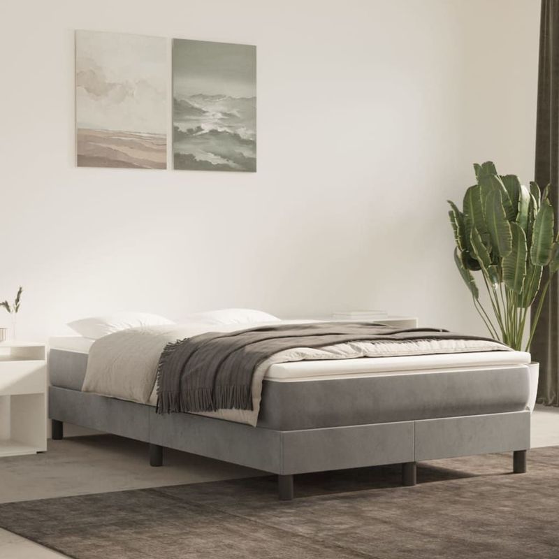 vidaXL - Boxspring - met - matras - fluweel - lichtgrijsx200 - cm