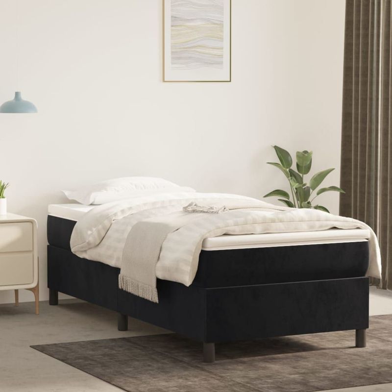 vidaXL Boxspring met matras fluweel zwart 100x200 cm