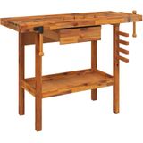 Houten Werkbank - Acaciahout - Met Opberglade en Schap