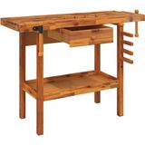 Houten Werkbank - Acaciahout - Met Opberglade en Schap