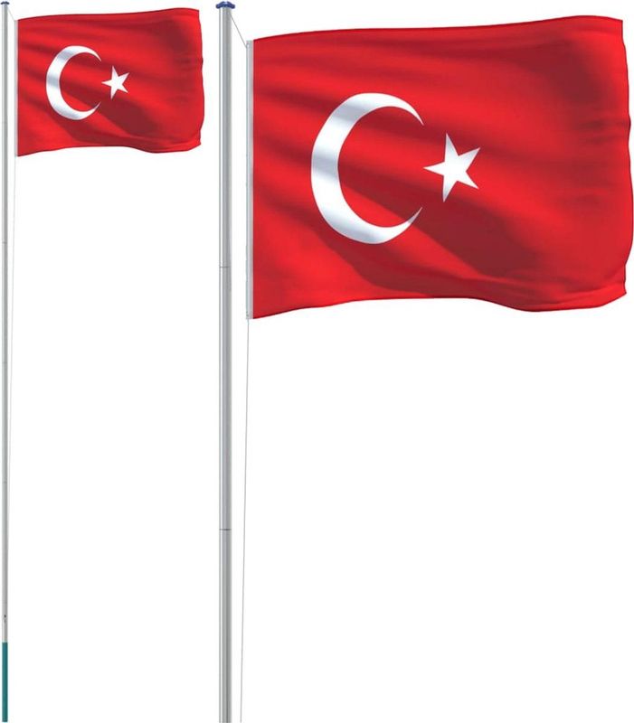 vidaXL - Vlag - met - vlaggenmast - Turkije - 6,23 - m - aluminium