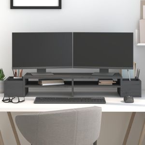 vidaXL Monitorständer Grau 100x27,5x15 cm Massivholz Kiefer