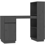 vidaXL Bureau - Grijs - Massief Grenenhout - Met Opbergruimte